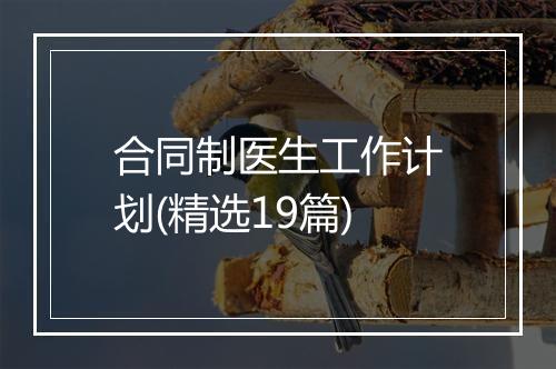 合同制医生工作计划(精选19篇)