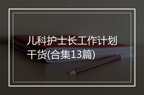 儿科护士长工作计划干货(合集13篇)