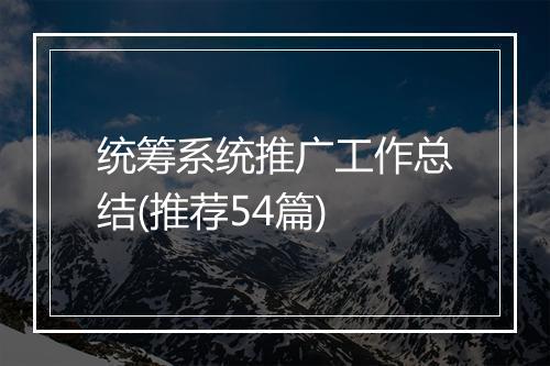 统筹系统推广工作总结(推荐54篇)