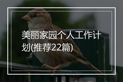 美丽家园个人工作计划(推荐22篇)