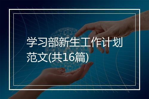 学习部新生工作计划范文(共16篇)