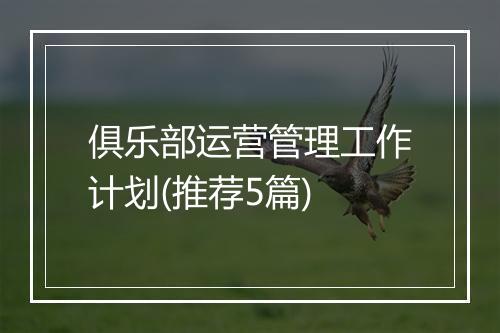 俱乐部运营管理工作计划(推荐5篇)