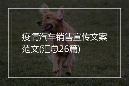 疫情汽车销售宣传文案范文(汇总26篇)