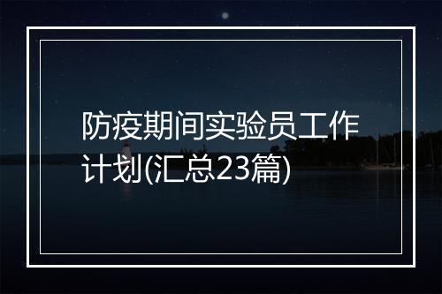 防疫期间实验员工作计划(汇总23篇)