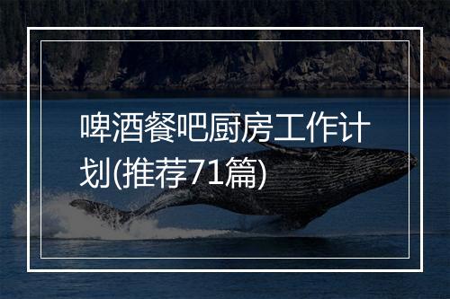 啤酒餐吧厨房工作计划(推荐71篇)