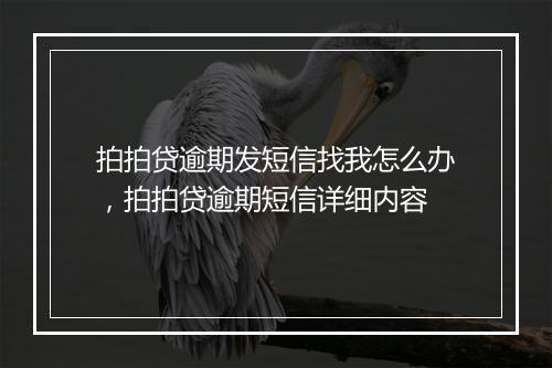 拍拍贷逾期发短信找我怎么办，拍拍贷逾期短信详细内容
