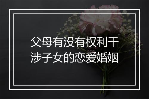 父母有没有权利干涉子女的恋爱婚姻
