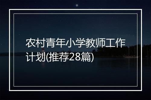 农村青年小学教师工作计划(推荐28篇)