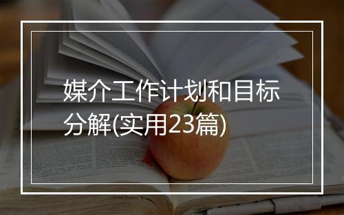 媒介工作计划和目标分解(实用23篇)