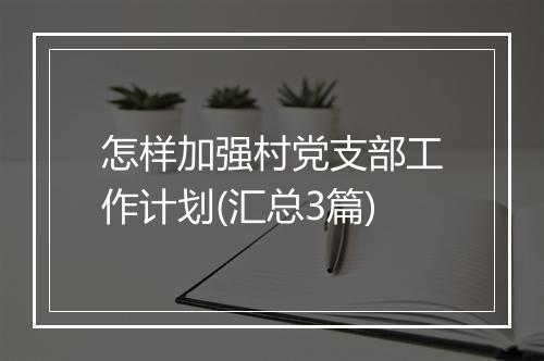 怎样加强村党支部工作计划(汇总3篇)