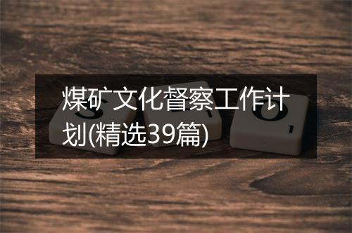 煤矿文化督察工作计划(精选39篇)