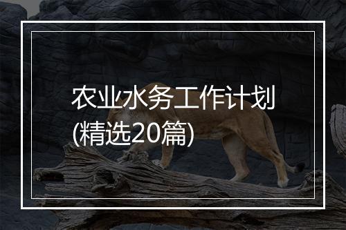 农业水务工作计划(精选20篇)