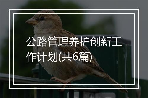 公路管理养护创新工作计划(共6篇)