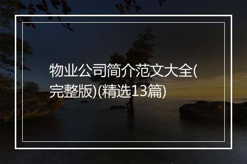 物业公司简介范文大全(完整版)(精选13篇)
