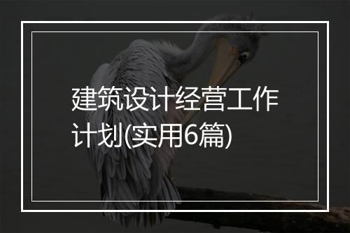 建筑设计经营工作计划(实用6篇)