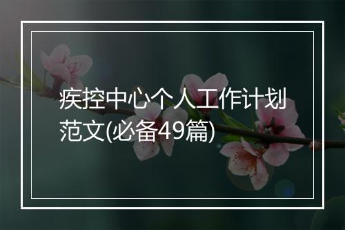疾控中心个人工作计划范文(必备49篇)