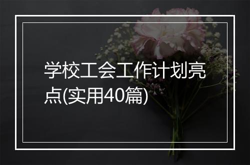学校工会工作计划亮点(实用40篇)