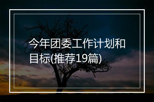 今年团委工作计划和目标(推荐19篇)