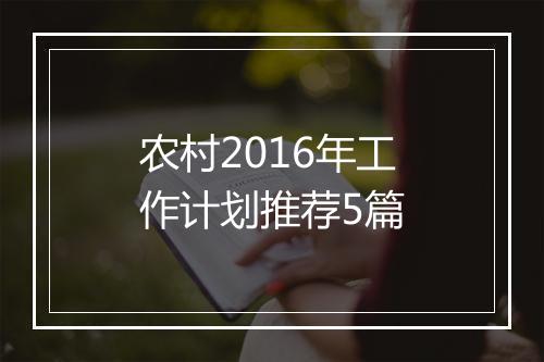 农村2016年工作计划推荐5篇