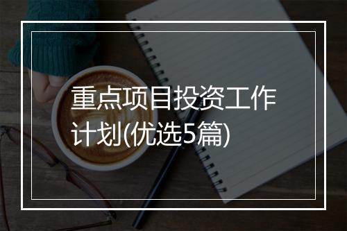 重点项目投资工作计划(优选5篇)