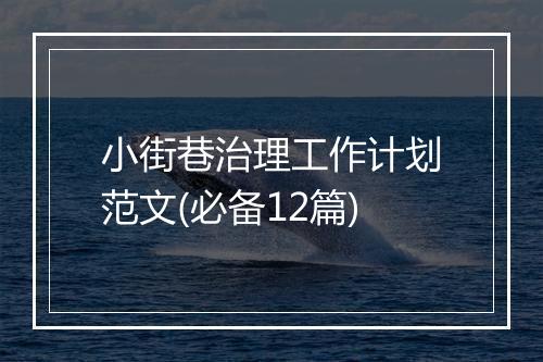 小街巷治理工作计划范文(必备12篇)