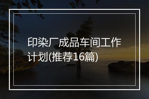 印染厂成品车间工作计划(推荐16篇)