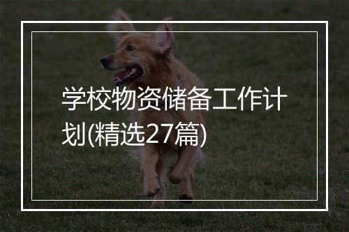 学校物资储备工作计划(精选27篇)