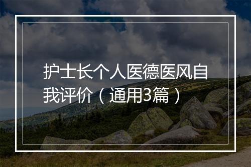 护士长个人医德医风自我评价（通用3篇）