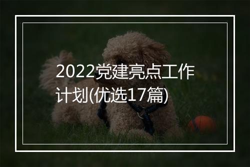 2022党建亮点工作计划(优选17篇)