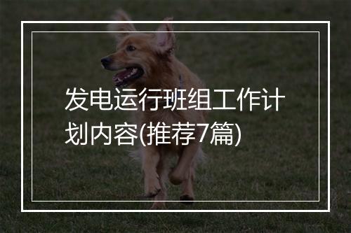 发电运行班组工作计划内容(推荐7篇)