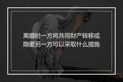 离婚时一方将共同财产转移或隐匿另一方可以采取什么措施