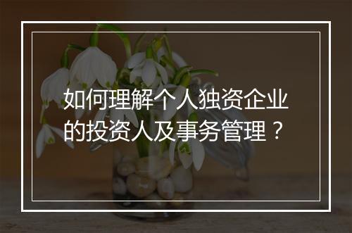 如何理解个人独资企业的投资人及事务管理？
