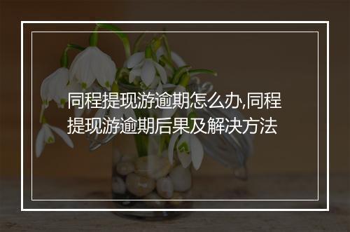 同程提现游逾期怎么办,同程提现游逾期后果及解决方法