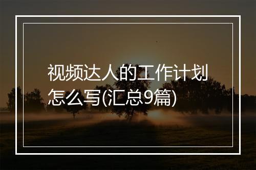 视频达人的工作计划怎么写(汇总9篇)