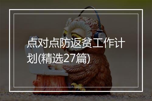 点对点防返贫工作计划(精选27篇)