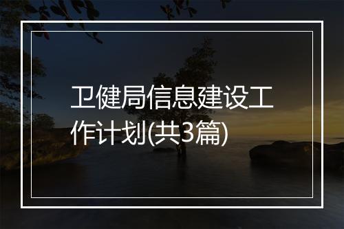 卫健局信息建设工作计划(共3篇)
