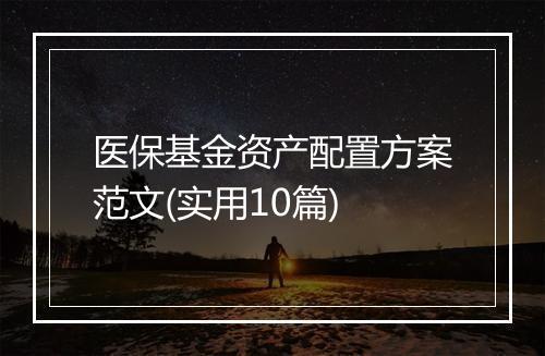 医保基金资产配置方案范文(实用10篇)