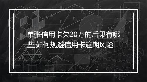 单张信用卡欠20万的后果有哪些,如何规避信用卡逾期风险