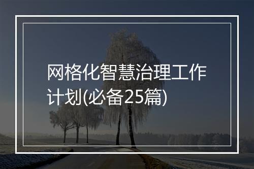 网格化智慧治理工作计划(必备25篇)