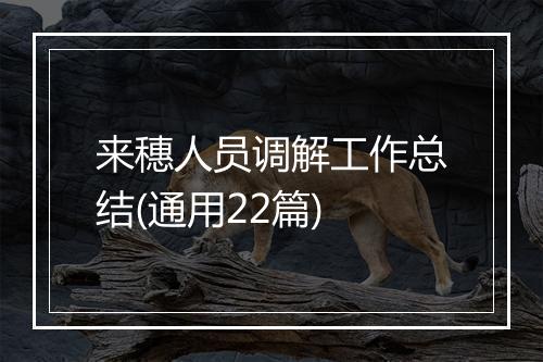 来穗人员调解工作总结(通用22篇)