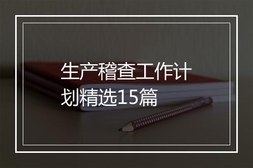 生产稽查工作计划精选15篇