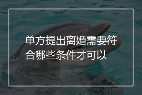 单方提出离婚需要符合哪些条件才可以