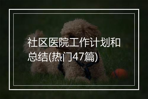 社区医院工作计划和总结(热门47篇)