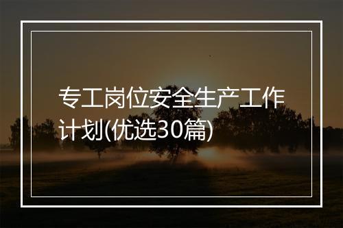 专工岗位安全生产工作计划(优选30篇)