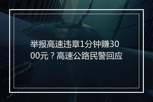 举报高速违章1分钟赚3000元？高速公路民警回应