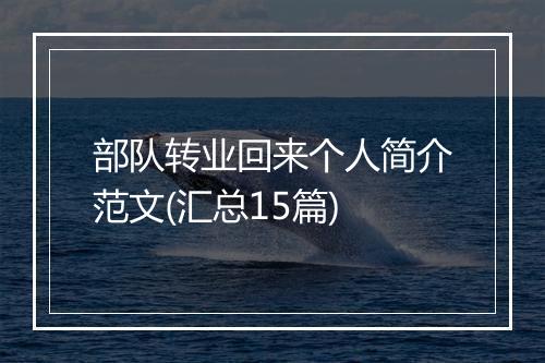 部队转业回来个人简介范文(汇总15篇)