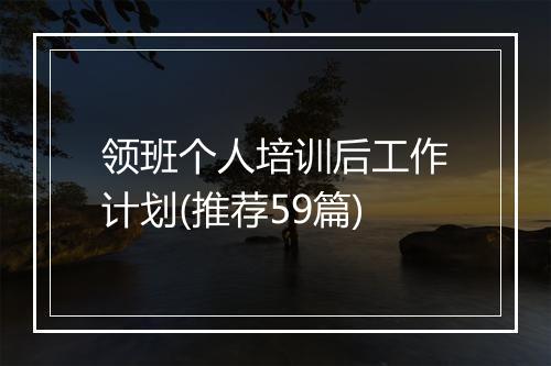 领班个人培训后工作计划(推荐59篇)