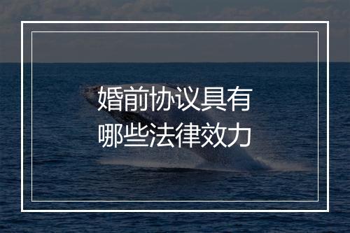 婚前协议具有哪些法律效力