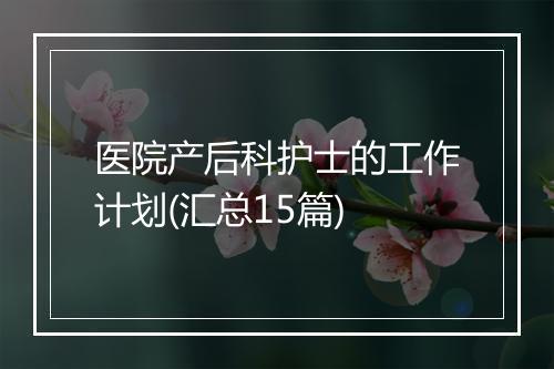 医院产后科护士的工作计划(汇总15篇)