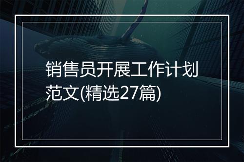 销售员开展工作计划范文(精选27篇)